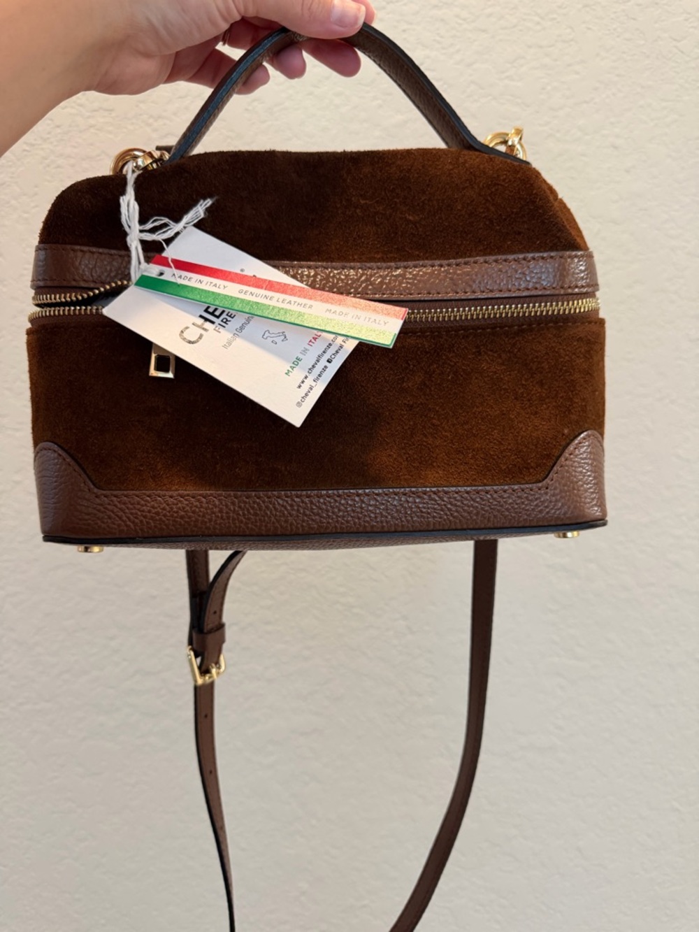 VIRAL Cheval Frenze Vanity Case Leather Handbag/Crossbody - Brown Suede
